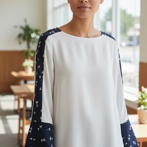 Vince Camuto Ivory Blouse with Navy Accents